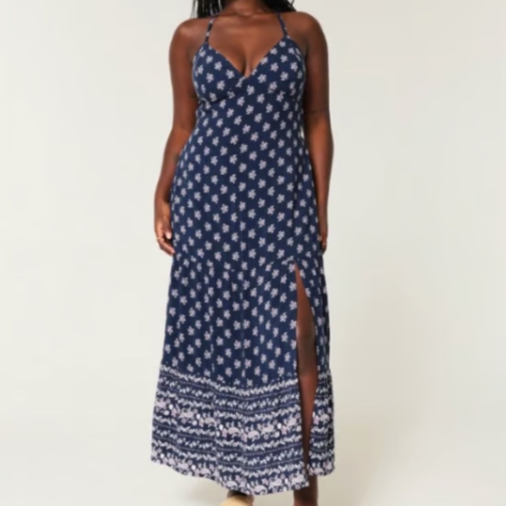 NWT SP Hollister Open Back Maxi Dress Navy Floral